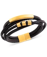 Legacy for Men by Simone I. Smith Men's Multirow Black Fiber Bracelet in Gold-Tone Ion-Plated Stainless Steel