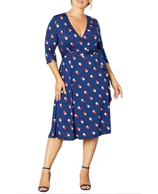 Kiyonna Plus Essential Wrap Dress with 3/4 Sleeves