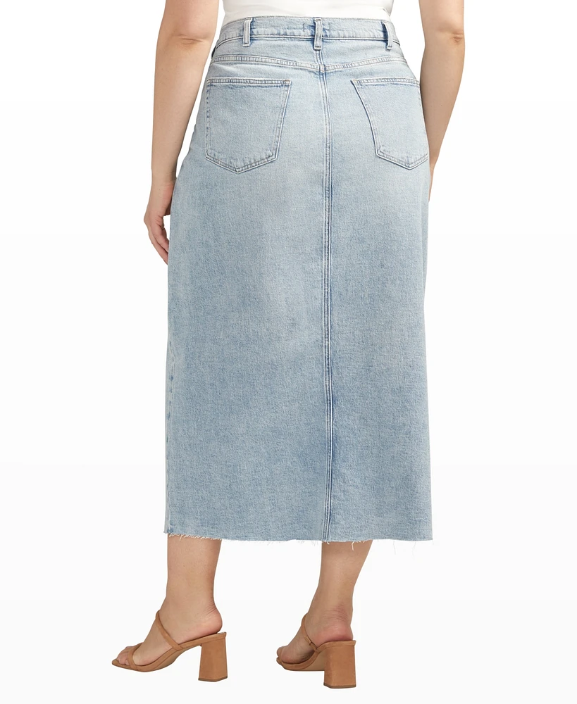 Silver Jeans Co. Plus Front-Slit Midi Jean Skirt