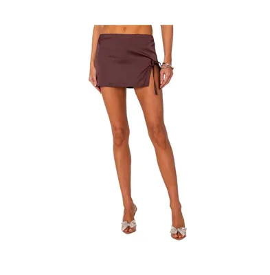 Women's Bea ribbon slit satin mini skirt