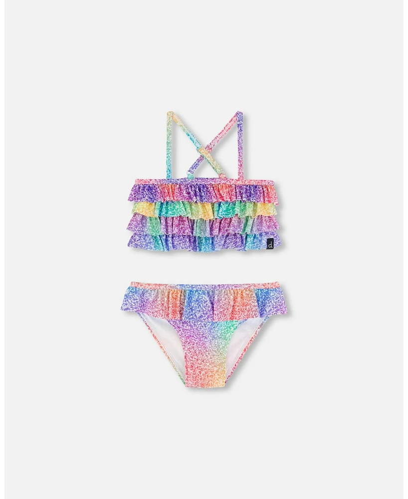 Girl Two Piece Swimsuit Gradient Rainbow Print