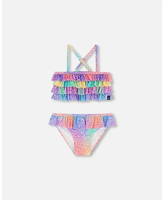 Girl Two Piece Swimsuit Gradient Rainbow Print
