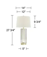 Rivera Traditional Table Lamp 27 3/4" Tall with Nightlight Gold Clear Glass Led White Tapered Drum Shade for Bedroom Living Room Nightstand Bedside Ni