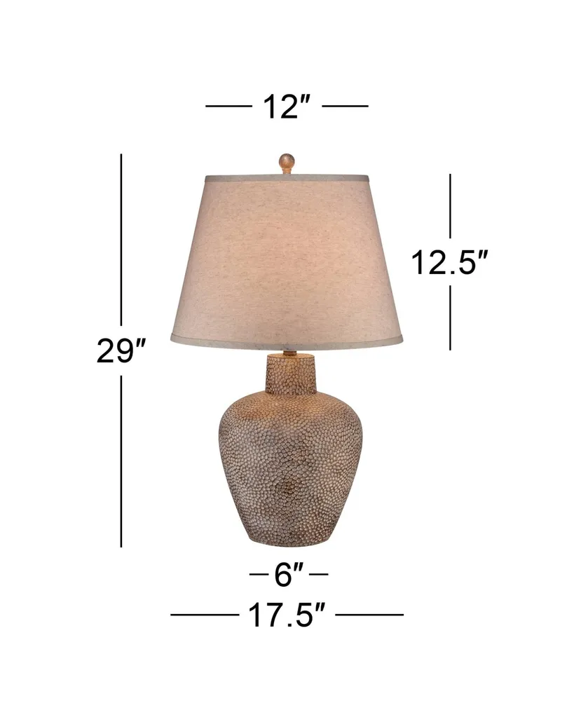 Bentley Rustic Farmhouse Table Lamp 29" Tall Brown Leaf Textured Hammered Pot Off White Empire Shade for Bedroom Living Room House Home Bedside Nights