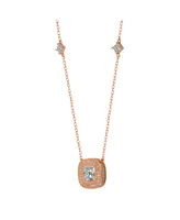 Sterling Silver Cubic Zirconia 18K Rose Gold Plated Square Stud Necklace