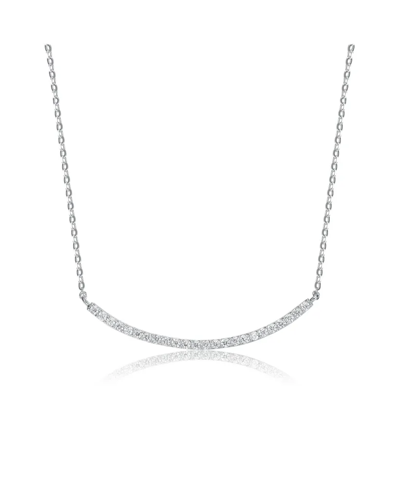 Classic Sterling Silver White Gold Plated with Cubic Zirconia Curved Bar Wedding Necklace