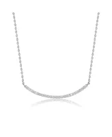 Classic Sterling Silver White Gold Plated with Cubic Zirconia Curved Bar Wedding Necklace