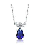 Genevive Sterling Silver with Blue Blue & Cubic Zirconia Bubble Chevron Raindrop Necklace