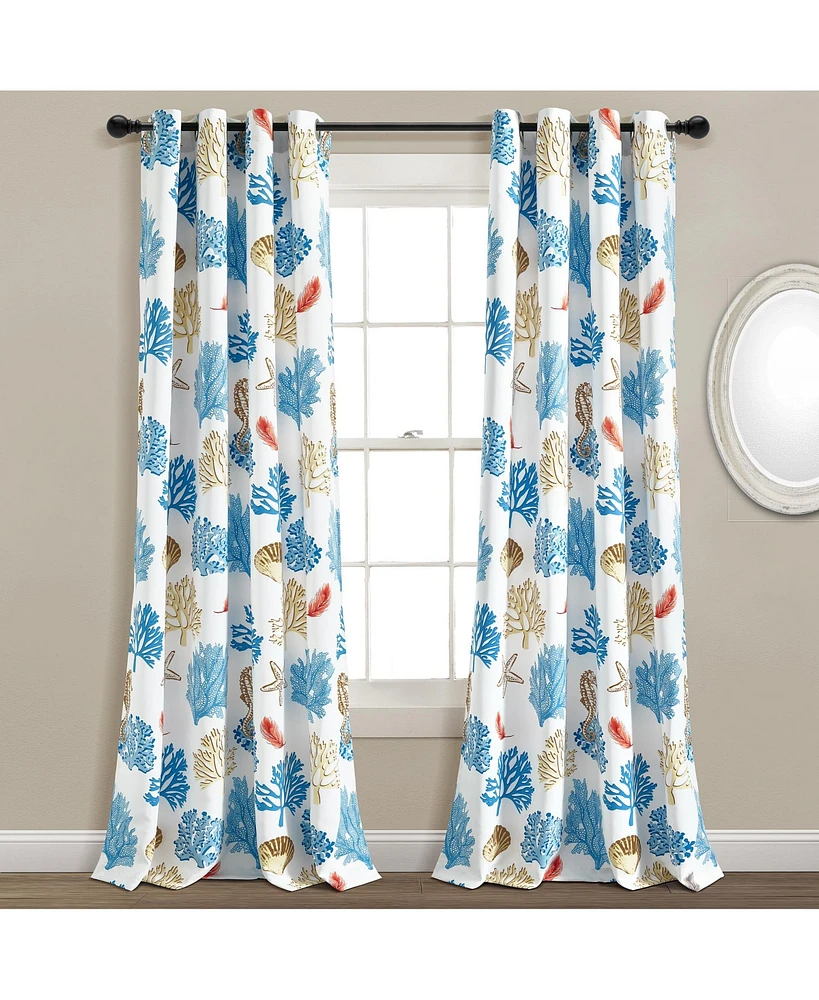 Coastal Reef Feather Light Filtering Grommet Window Curtain Panels