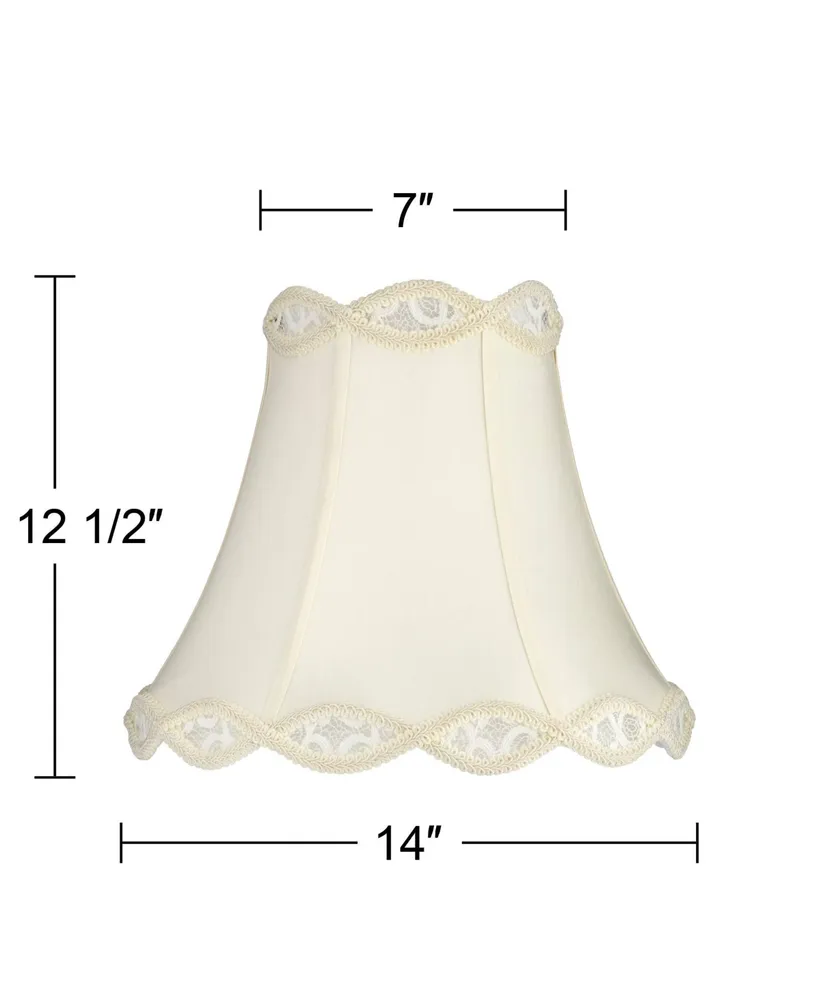 Cream Scalloped Gallery Medium Bell Lamp Shade 7" Top x 14" Bottom x 12.5" High (Spider) Replacement with Harp and Finial - Springcrest