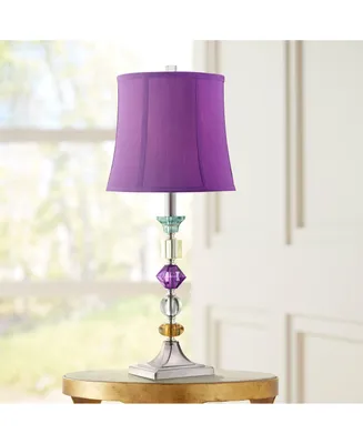 Bijoux Modern Chic Bohemian Table Lamp Decor 25.5" High Brushed Nickel Multi Colored Stacked Acrylic Gem Column Purple Drum Shade for Kids Girls Room