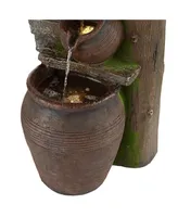 Four Pot Rustic Outdoor Floor Water Fountain 39 1/4" High with Led Light Cascading Decor for Garden Patio Backyard Deck Home Lawn Porch House Relaxati