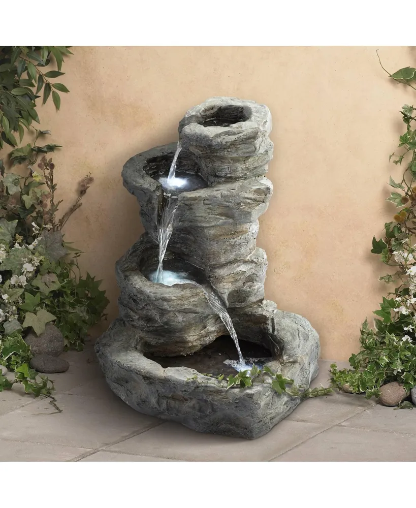 Rock Cascade Zen Outdoor Floor Cascading Fountain 21 3/4" High with Led Light Waterfalls Decor for Garden Patio Backyard Deck Home Lawn Porch House Re