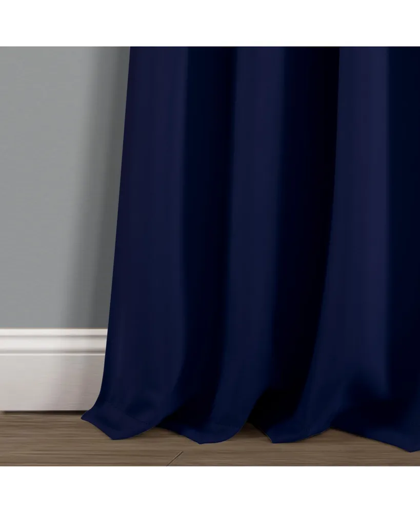 Insulated Knotted Tab Top Blackout Window Curtain Panels Navy 52X95 Set