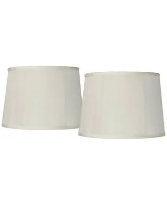Set of 2 Softback Tapered Drum Lamp Shades Off-White Medium 12" Top x 14" Bottom x 10" Slant Spider with Replacement Harp and Finial Fitting
