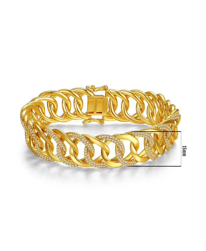 14k Yellow Gold Plated with Cubic Zirconia Interlocking Slinky Link Chain Bracelet