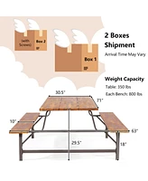Sugift 6-Person Outdoor Dining Table Picnic Table and Bench Set with 2 Inch Umbrella Hole