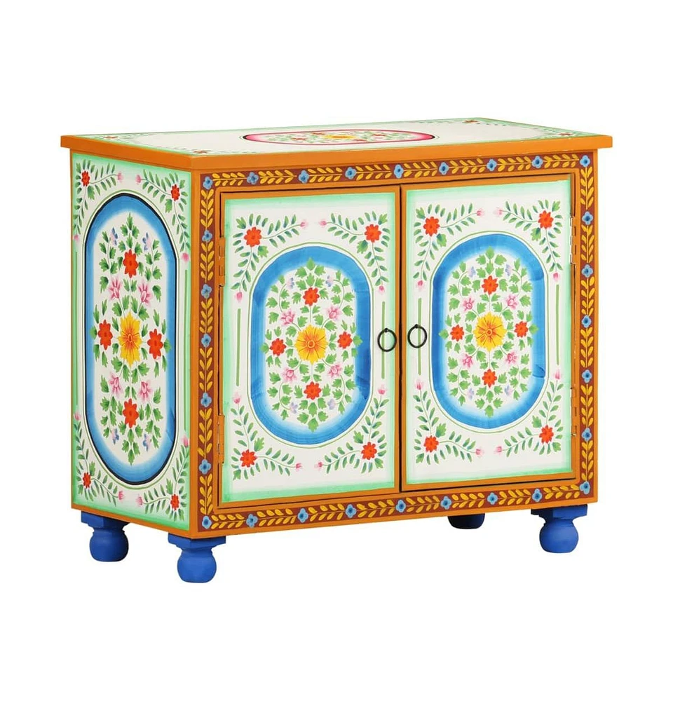 Hand Painted Sideboard 27.6"x13.8"x23.6" Solid Mango Wood