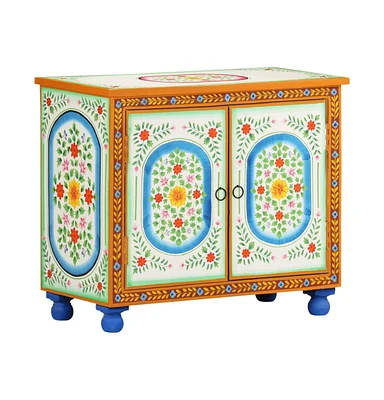 Hand Painted Sideboard 27.6"x13.8"x23.6" Solid Mango Wood