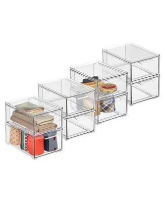 mDesign Stacking Plastic Kitchen Pantry Bin - 2 Pull-Out Drawers - 8 Pack, Clear