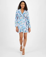 Bar Iii Women's Floral Ruffled V-Neck Long-Sleeve Dress, Created for Macy's