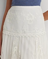 Lauren Ralph Women's Embroidered Mesh Midi Skirt