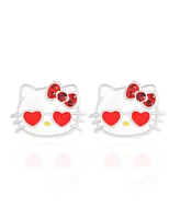 Sanrio Hello Kitty Silver Plated Pink Crystal and Enamel Heart Sunglasses Stud Earrings