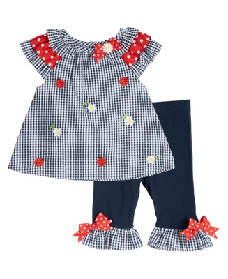 Rare Editions Baby Girls Lady Bug and Daisy Seersucker Outfit with Diaper Cover, 2 Piece Set
