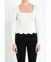 Women's Scallop Hem Long Sleeve Sweater