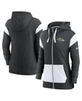 Women's Nike Heather Black, White Baltimore Ravens Monaco Lightweight Full-Zip Hoodie