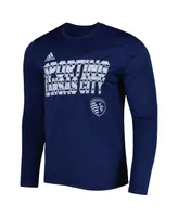 Men's adidas Navy Sporting Kansas City Jersey Hook Aeroready Long Sleeve T-shirt