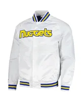 Men's Mitchell & Ness White Denver Nuggets Hardwood Classics Throwback Wordmark Raglan Full-Snap Jacket