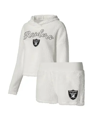 Women's Concepts Sport White Las Vegas Raiders Fluffy Pullover Sweatshirt Shorts Sleep Set