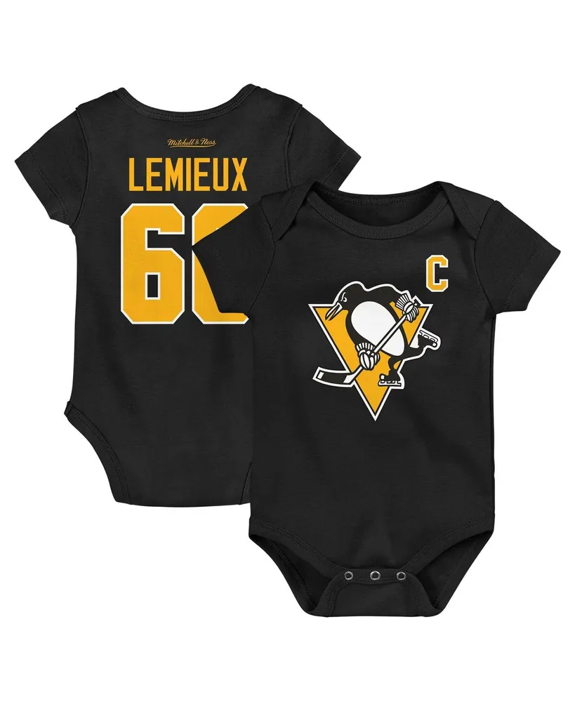 Baby Boys and Girls Mitchell & Ness Mario Lemieux Black Pittsburgh Penguins Captain Patch Name Number Bodysuit