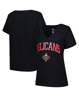 Women's Profile Black New Orleans Pelicans Plus Arch Over Logo V-Neck T-shirt