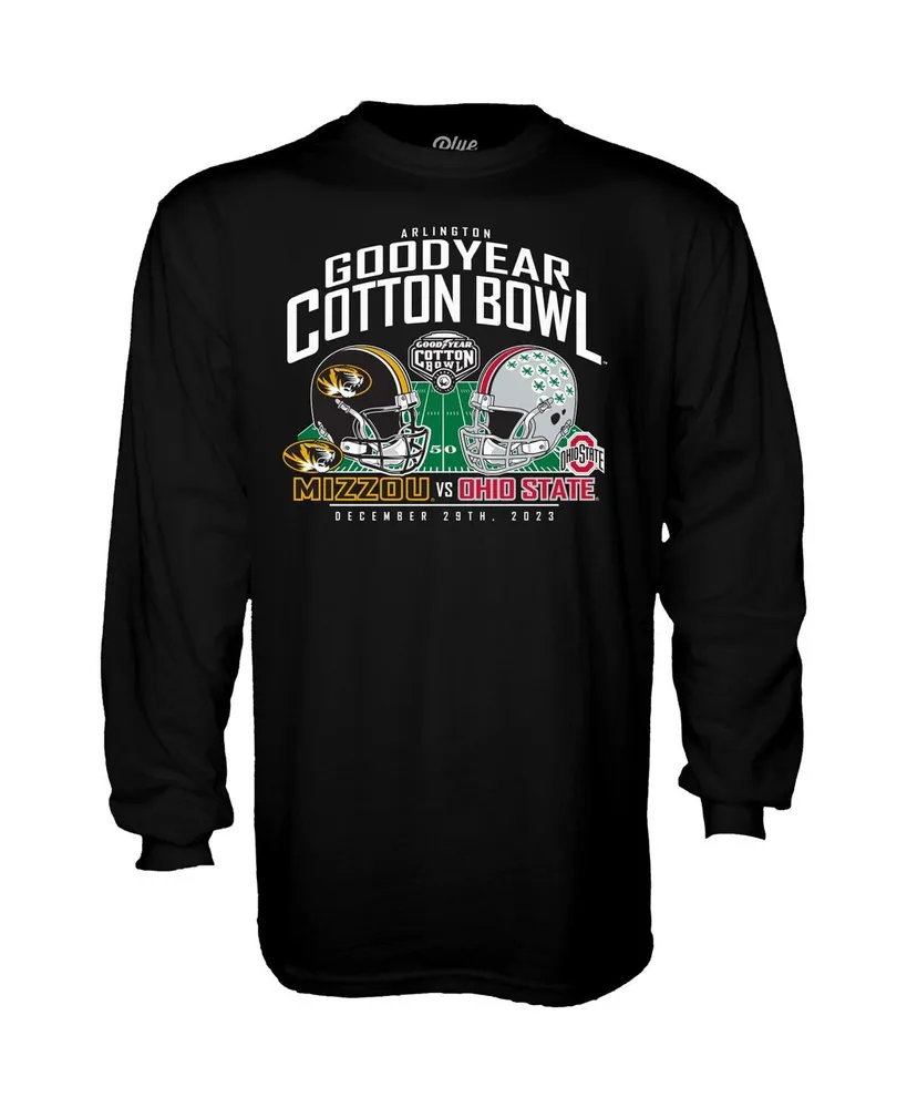 Men's Blue 84 Black Missouri Tigers vs. Ohio State Buckeyes 2023 Cotton Bowl Matchup Long Sleeve T-shirt