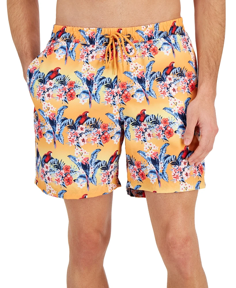 Club Room Men's Bird Tropical Floral-Print Quick-Dry 7" Swim Trunks, Created for Macy's