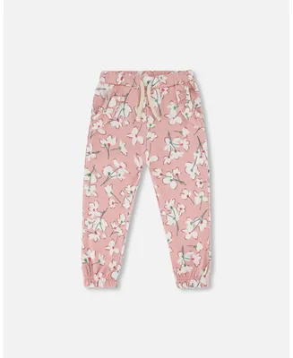 Baby Girl French Terry Sweatpant Pink Jasmine Flower Print - Infant