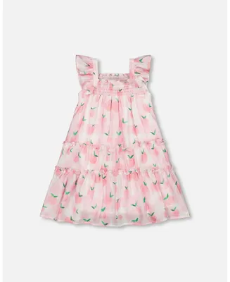 Baby Girl Sleeveless Veil Dress With Printed Peach - Infant