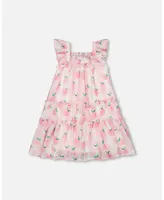 Baby Girl Sleeveless Veil Dress With Printed Peach - Infant