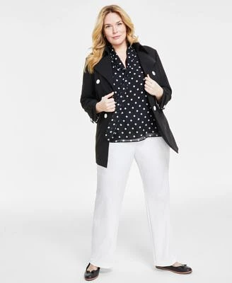 Anne Klein Plus Size Dot Print Tie Neck Shirred Blouse High Rise Pull On Bootcut Pants Double Breasted Trench Jacket