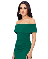 Betsy & Adam Women's Off-The-Shoulder Front-Slit Gown