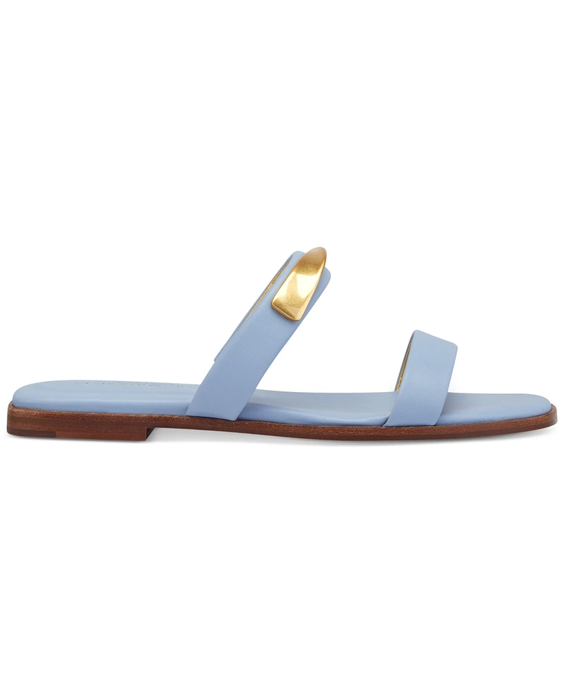 Donna Karan New York Women's Harmoni Leather Double Band Slide Flat Sandals