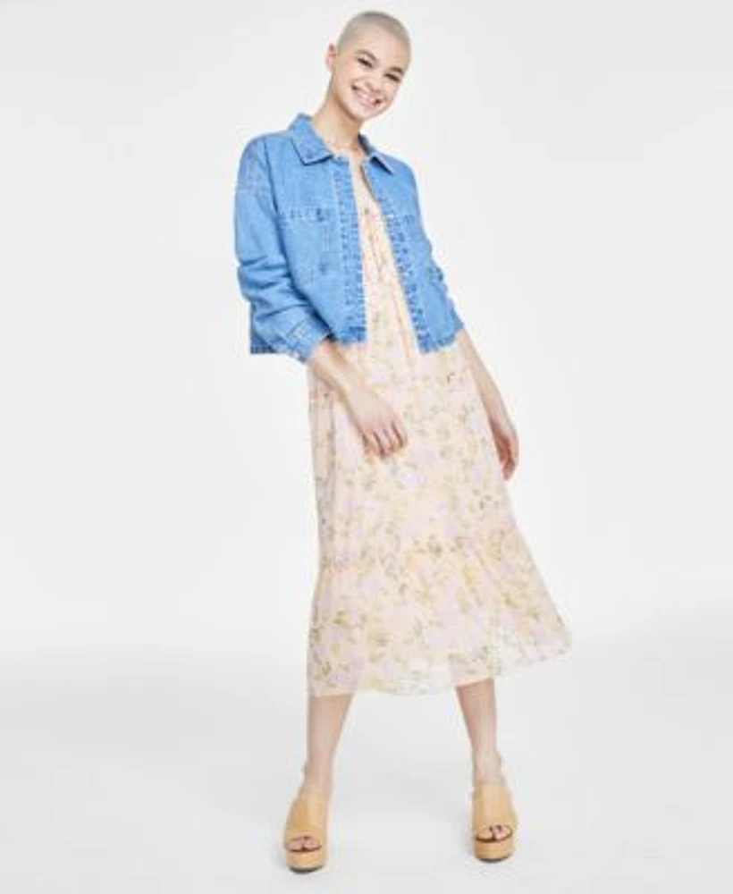 Ultra Flirt Juniors Denim Jacket Hippie Rose Juniors Chiffon Midi Dress