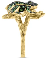 Effy Tsavorite (3/4 ct. t.w.), White Diamond (1/6 ct. t.w.) & Black Diaond (1/20 ct. t.w.) Frog Ring in 14k Gold