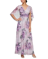 Sl Fashions Women's Printed V-Neck Capelet Dress