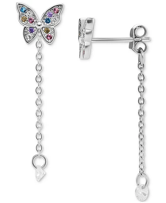 Giani Bernini Cubic Zirconia Multicolor Butterfly Front to Back Chain Drop Earrings in Sterling Silver, Created for Macy's