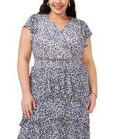 Msk Plus Size Printed Tiered Flutter-Sleeve Midi Dress