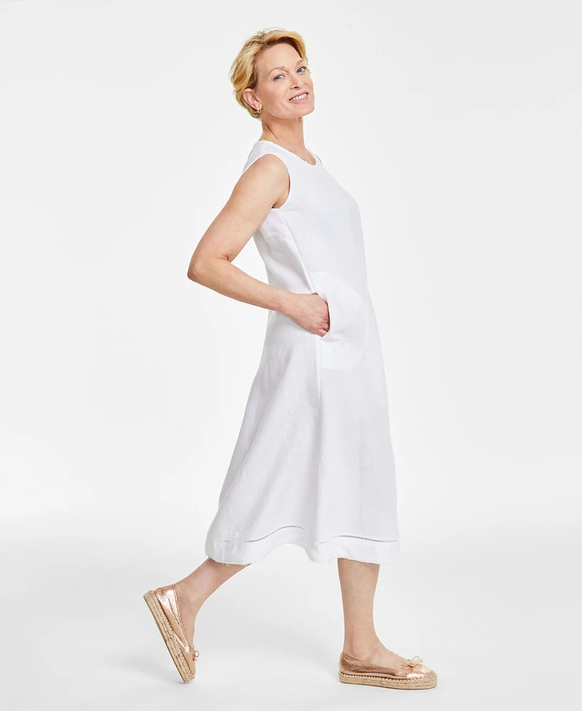 Charter Club Women's 100% Linen Ladder-Stitch Midi Dress, Created for Macy's