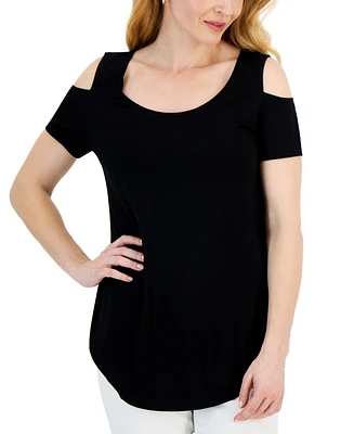 Jm Collection Women's Solid Short-Sleeve Cold-Shoulder Top, Created for Macy's